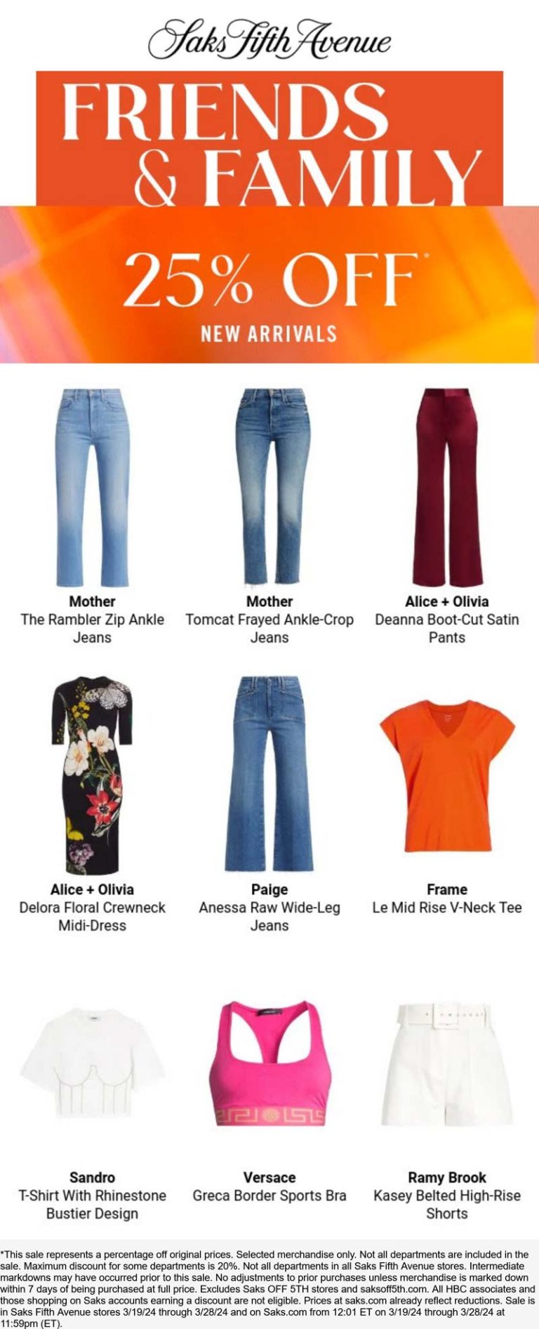25% off new arrivals at Saks Fifth Avenue, ditto online