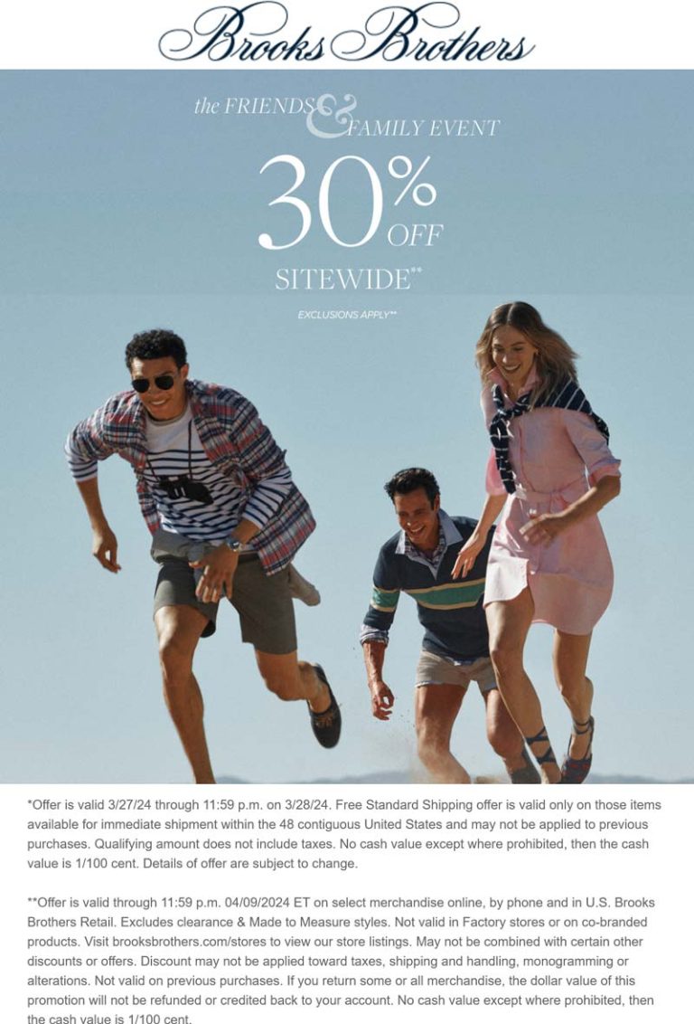 30% off everything today at Brooks Brothers