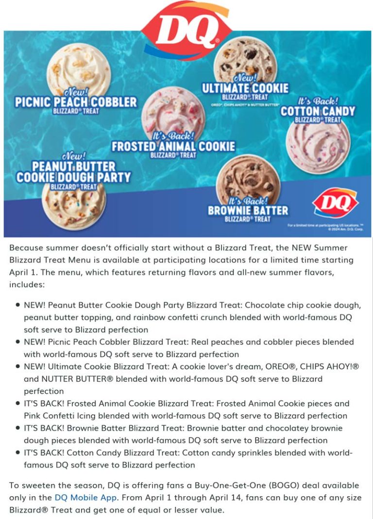 Second ice cream blizzard free the 1-14th via mobile at Dairy Queen