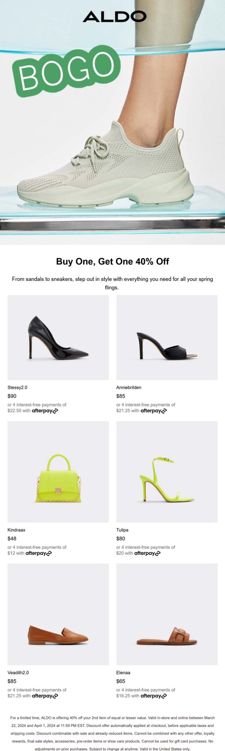 Second pair 40% off at ALDO, ditto online