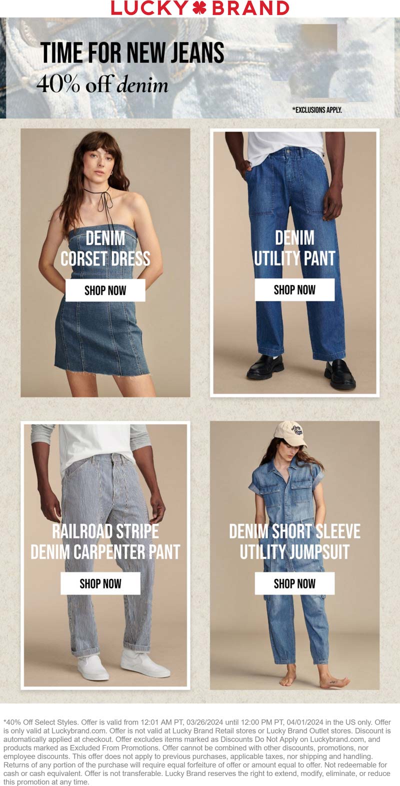 40 off denim online at Lucky Brand luckybrand The Coupons App®