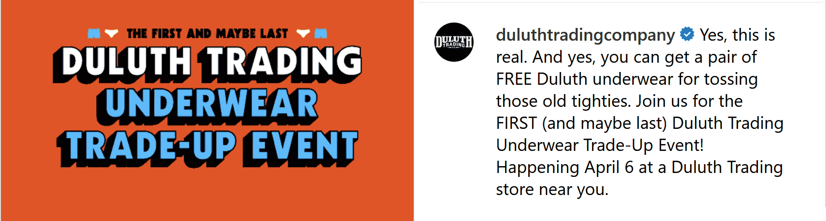 Trade in your underwear free the 6th at Duluth Trading Company # ...