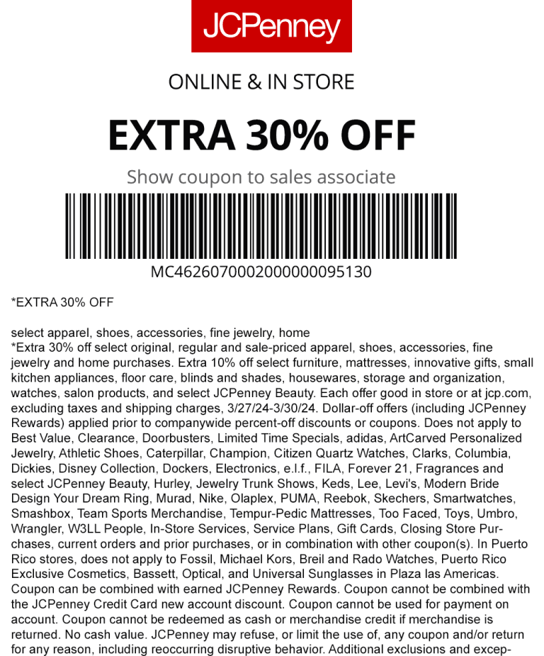 Extra 30% off today at JCPenney, or online via promo code BASKET30