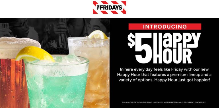$5 happy hour at TGI Fridays restaurants