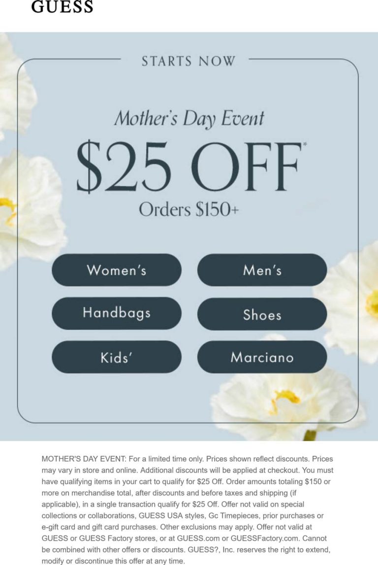 $25 off $150 at Guess