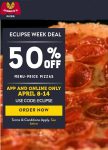 50% off pizza online at Marcos via promo code ECLIPSE #marcos