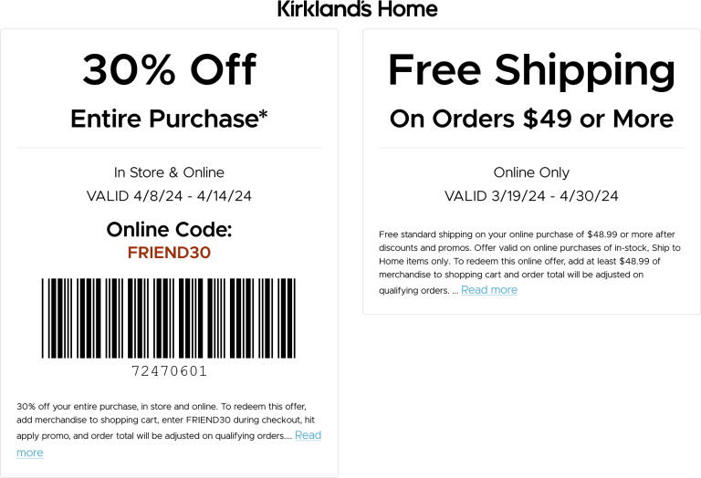 30% off everything at Kirklands home, or online via promo code FRIEND30