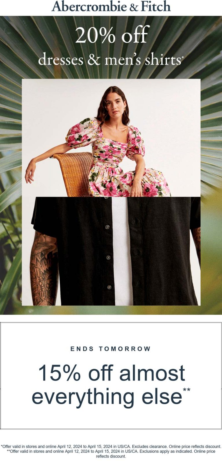 Abercrombie & Fitch coupon: 15-20% off at Abercrombie & Fitch, ditto online