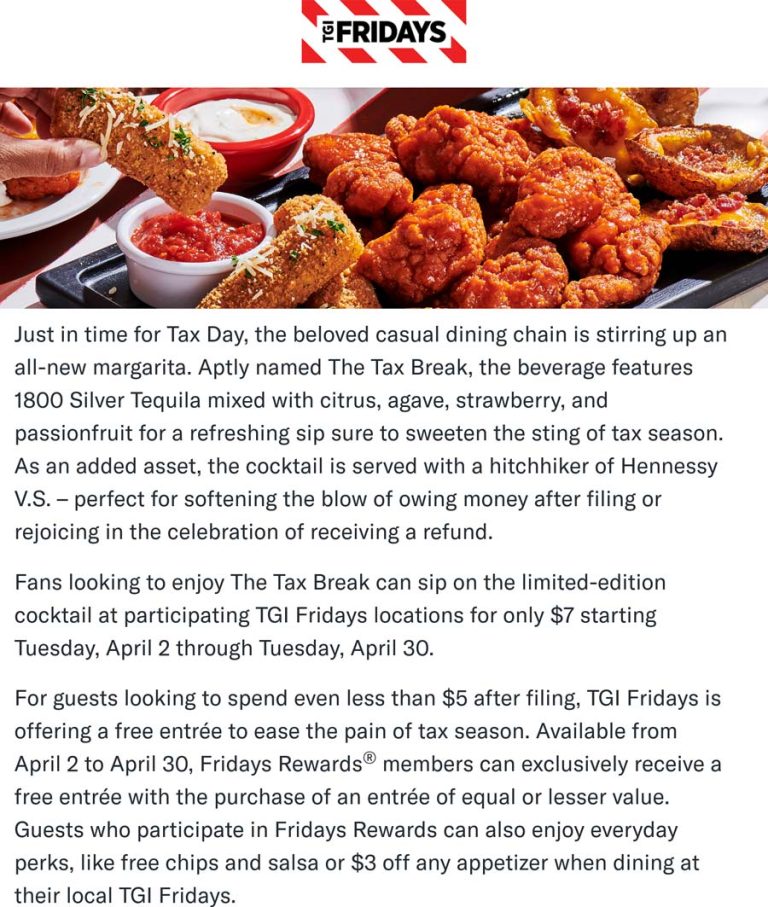 Second entree free via login at TGI Fridays
