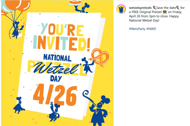 Free pretzel after 3p the 26th at Wetzels Pretzels