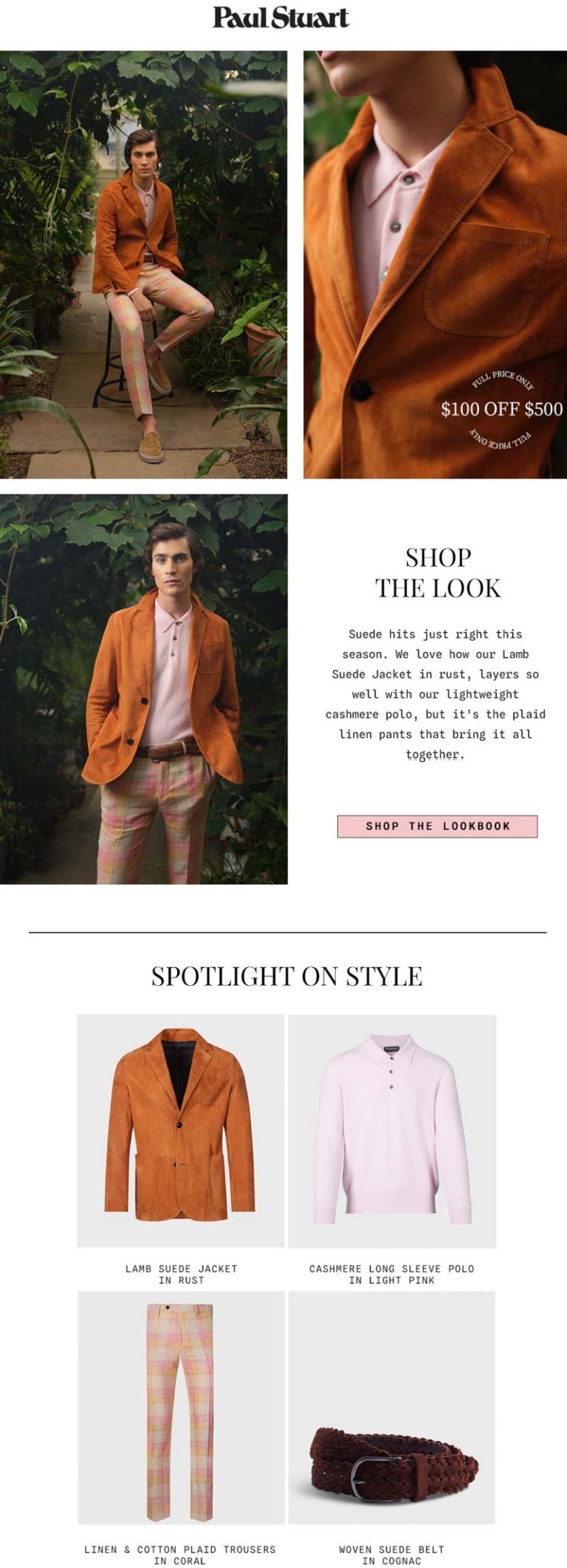 $100 off $500 today at Paul Stuart