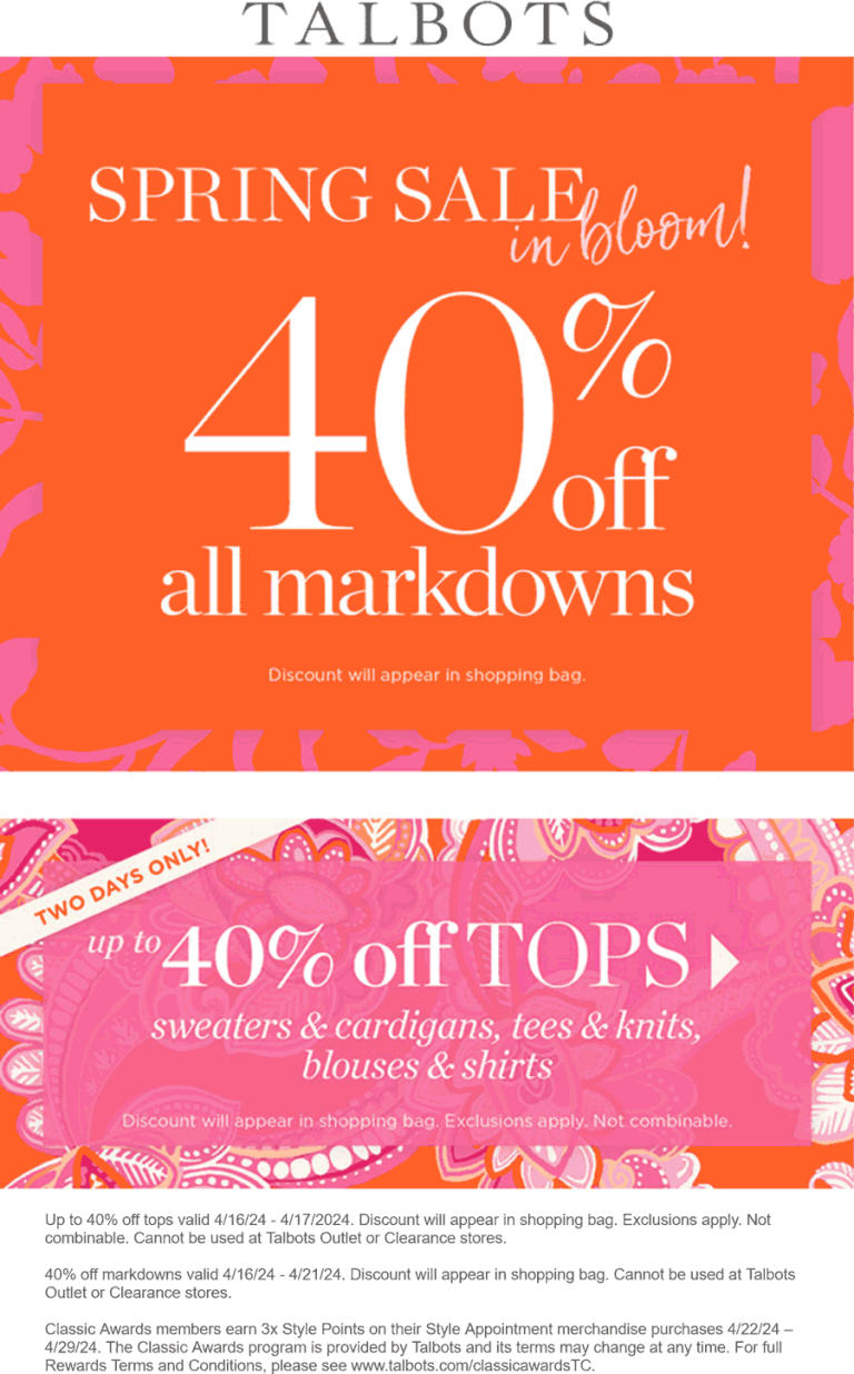 Extra 40% off sale items at Talbots