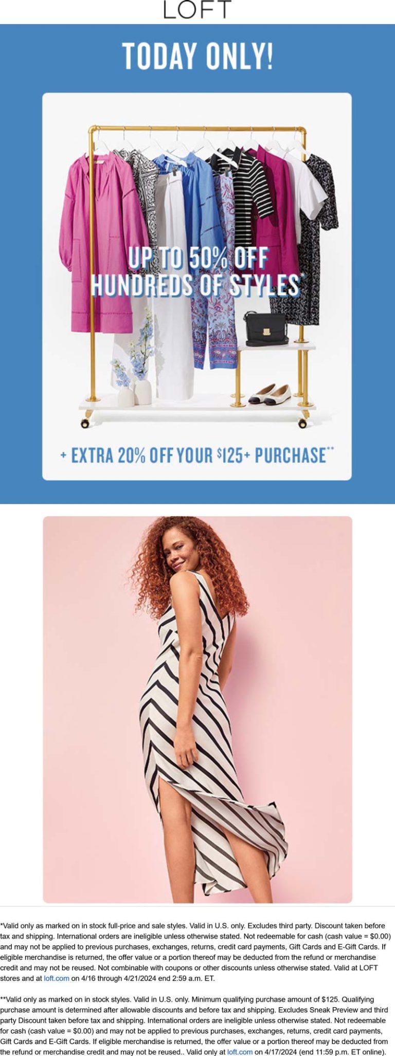 Extra 20% off $125 online today at LOFT