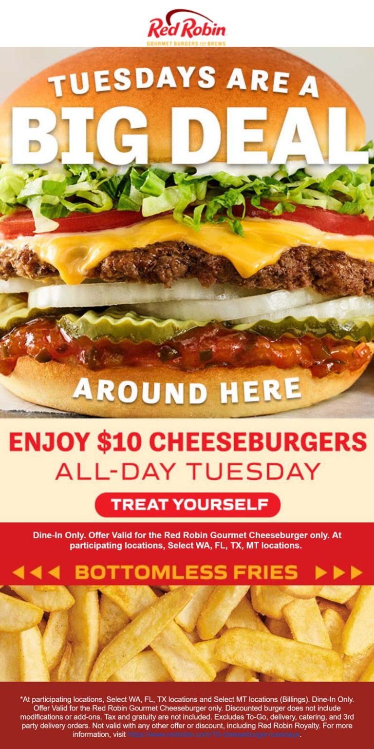 Cheeseburger + bottomless fries = $10 today at Red Robin