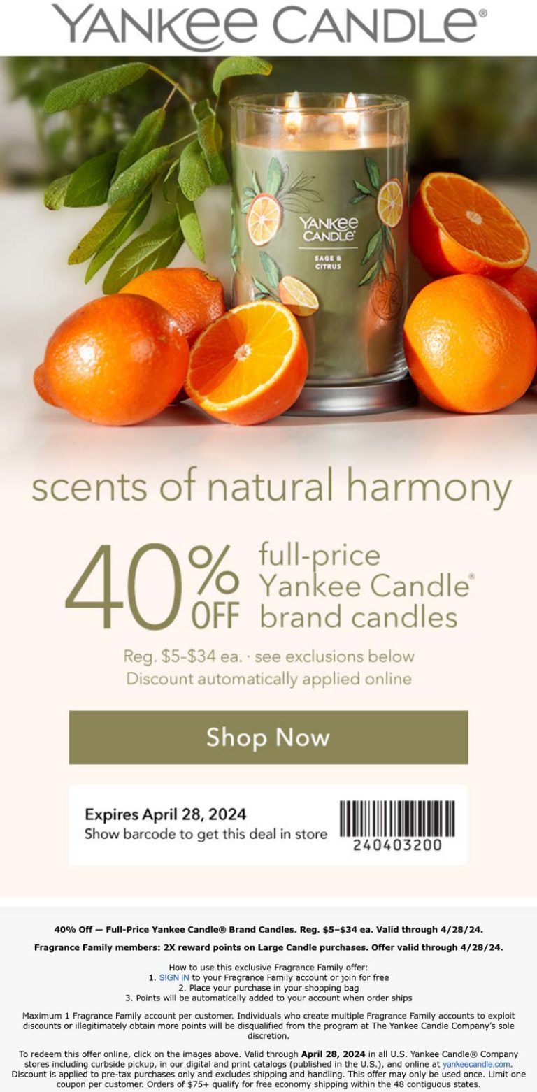 40% off candles at Yankee Candle