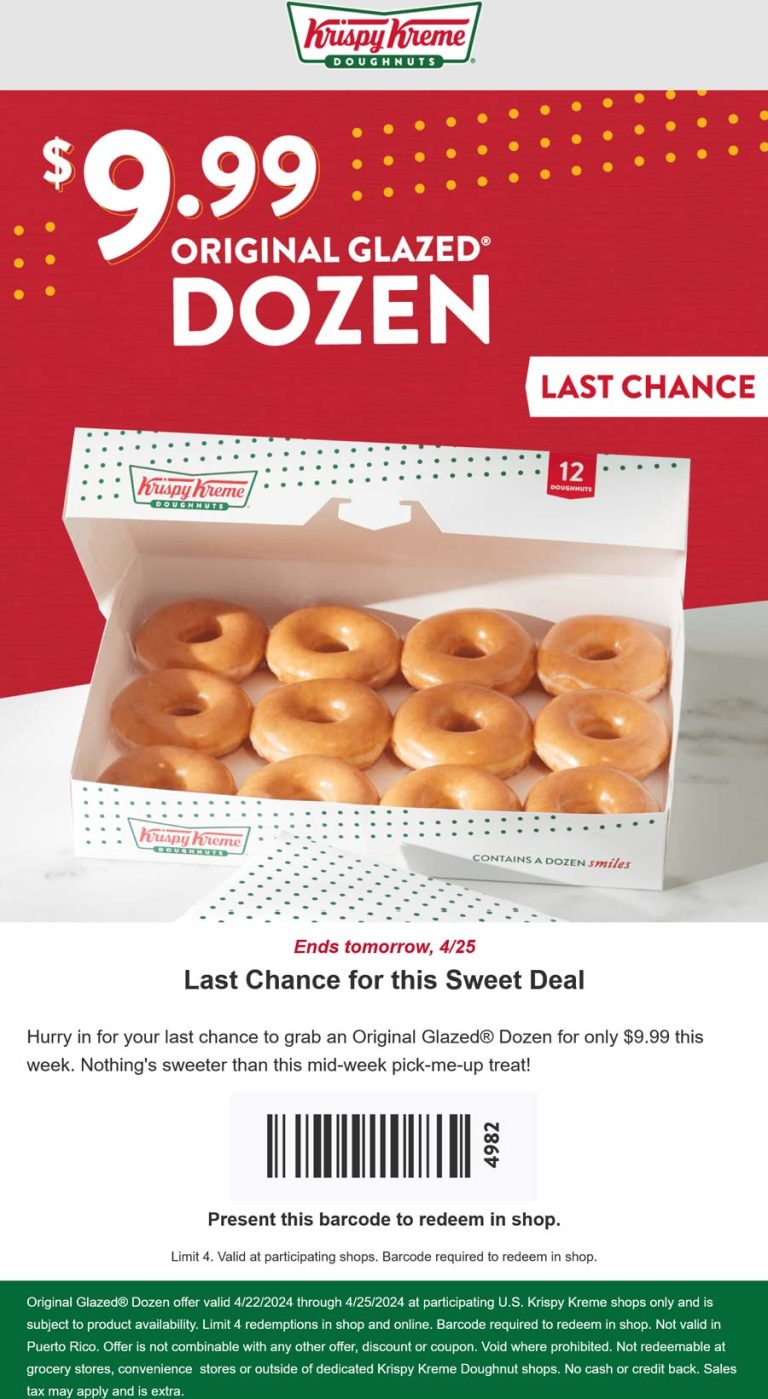 $10 dozen today at Krispy Kreme doughnuts