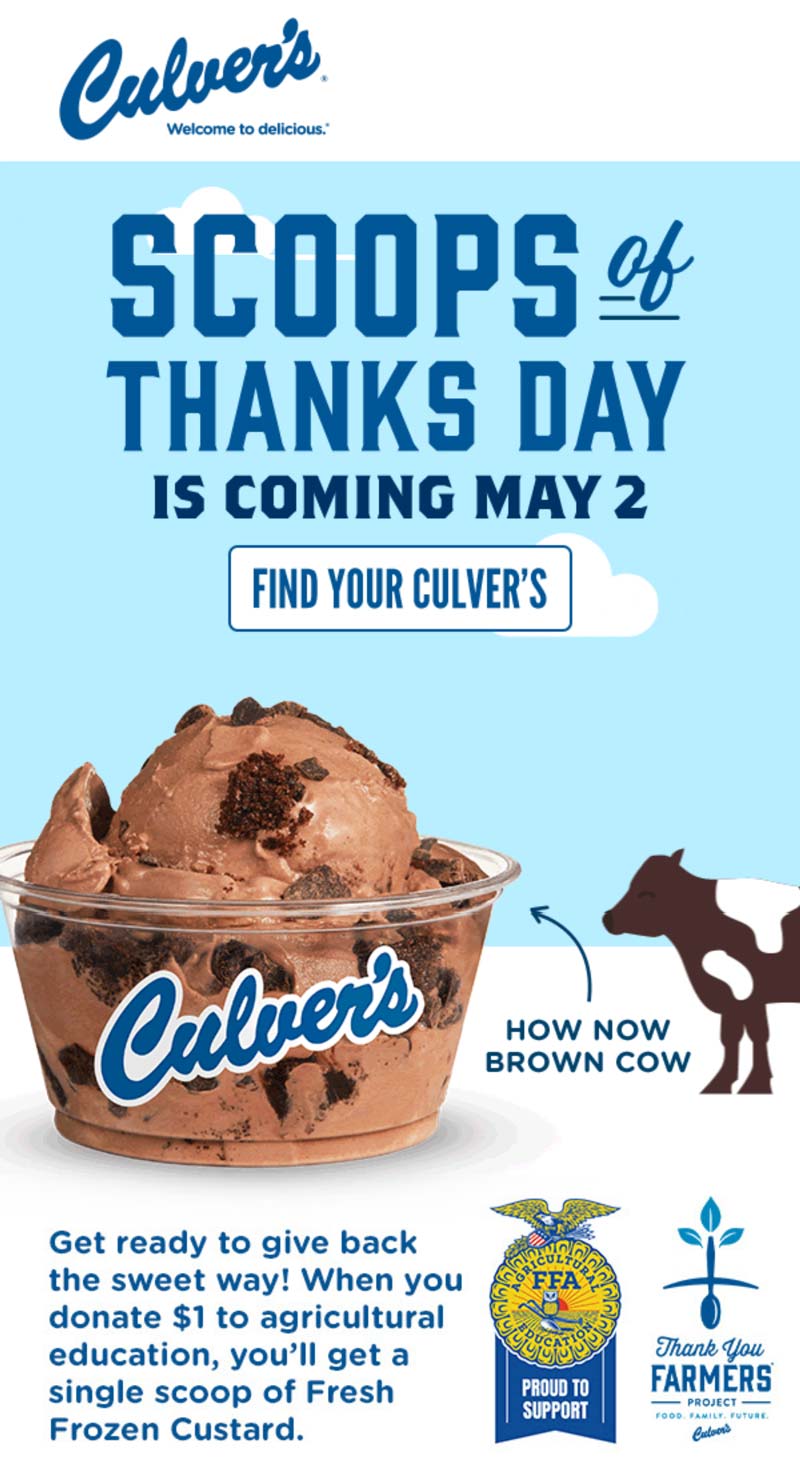1 custard scoop Thurs at Culvers restaurants culvers The Coupons App®