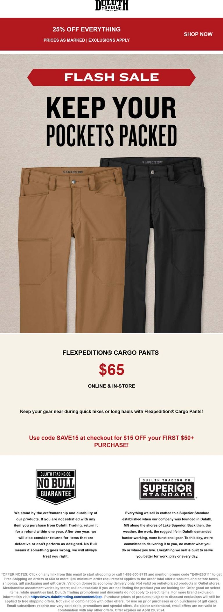 25% off everything at Duluth Trading via promo code E40426D11