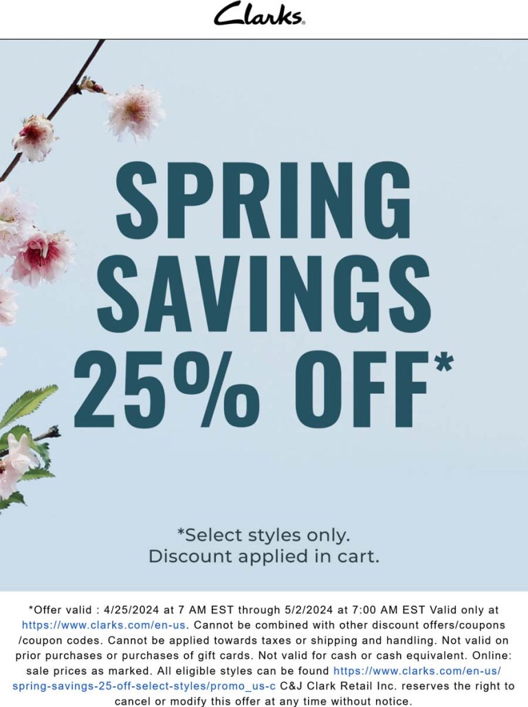 25% off online at Clarks shoes