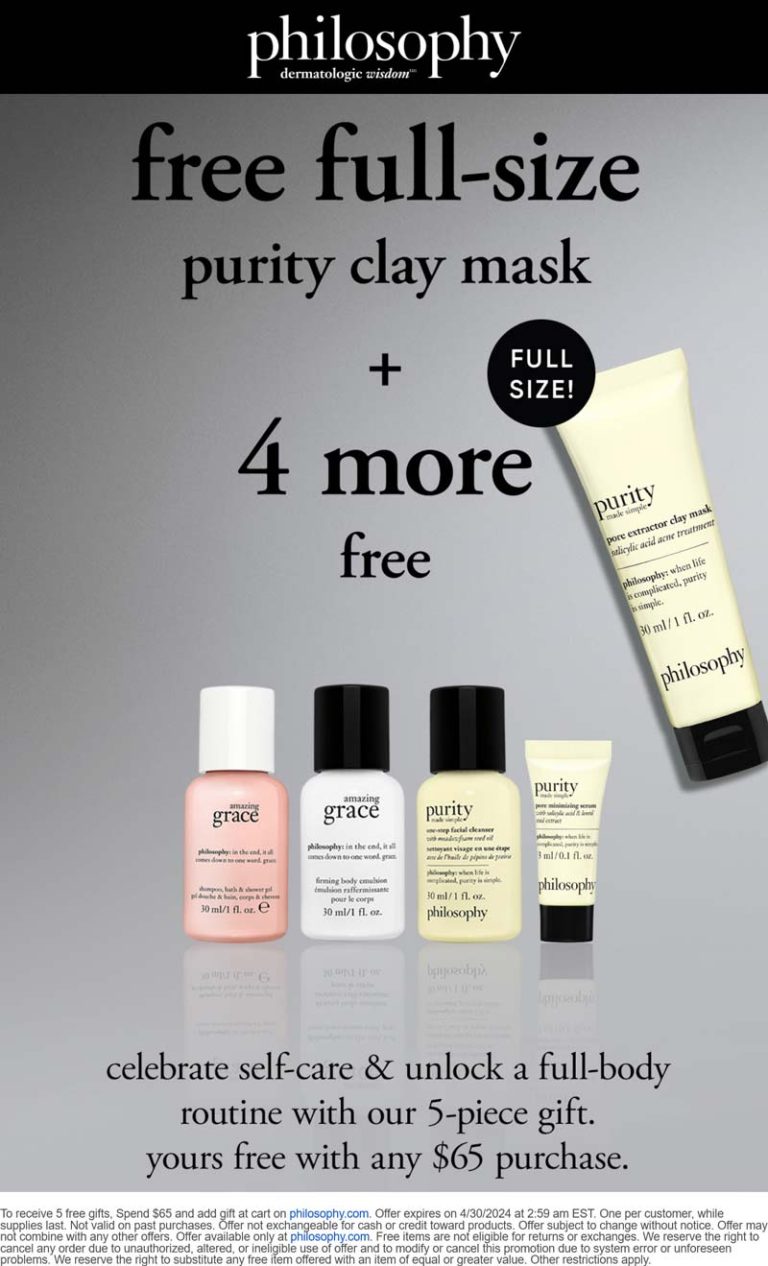 Free 5pc including full size on $65+ online at Philosophy