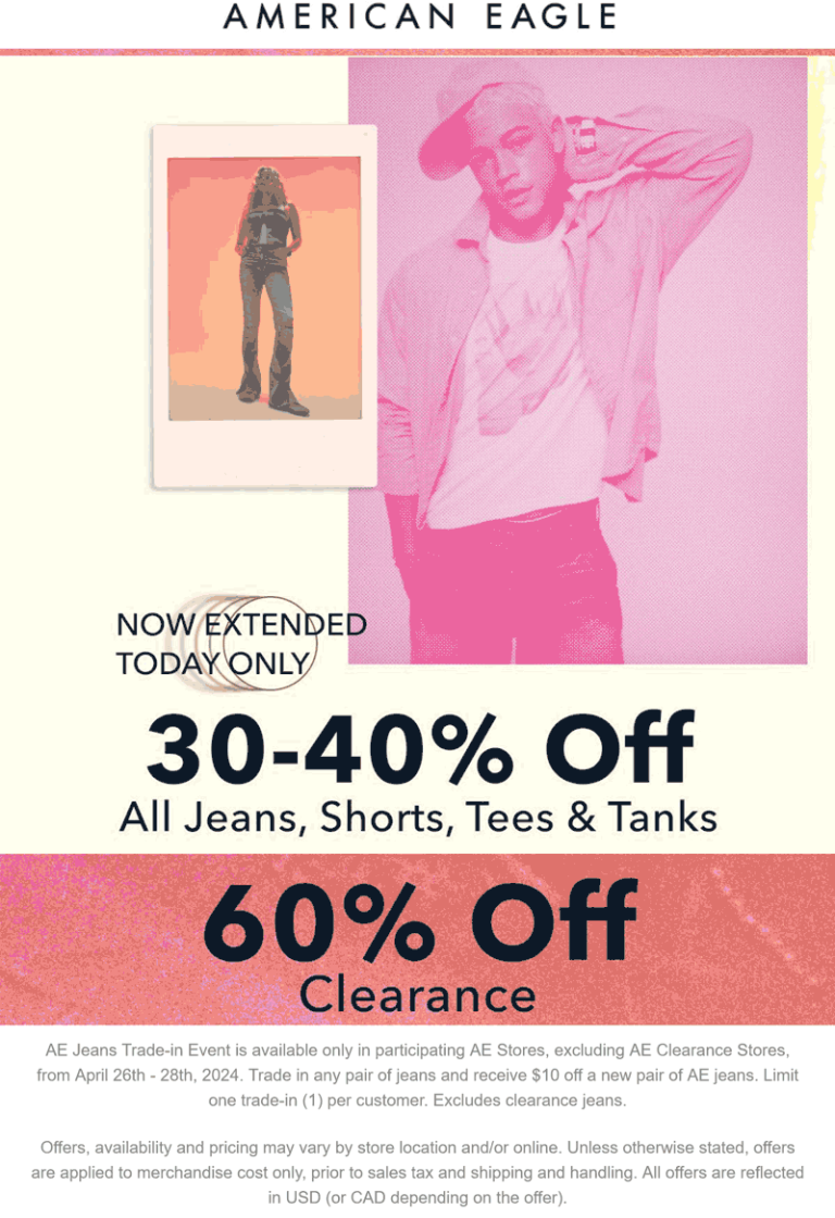 $10 off jeans with a trade in & more today at American Eagle