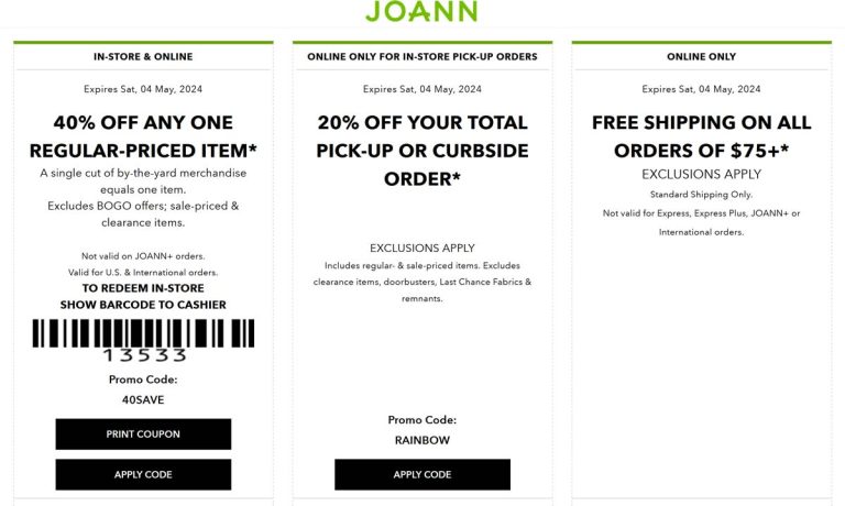 40% off a single item at Joann, or online via promo code 40SAVE