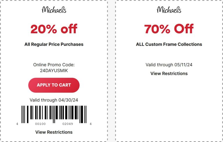 20% off at Michaels, or online via promo code 24DAYUSMIK