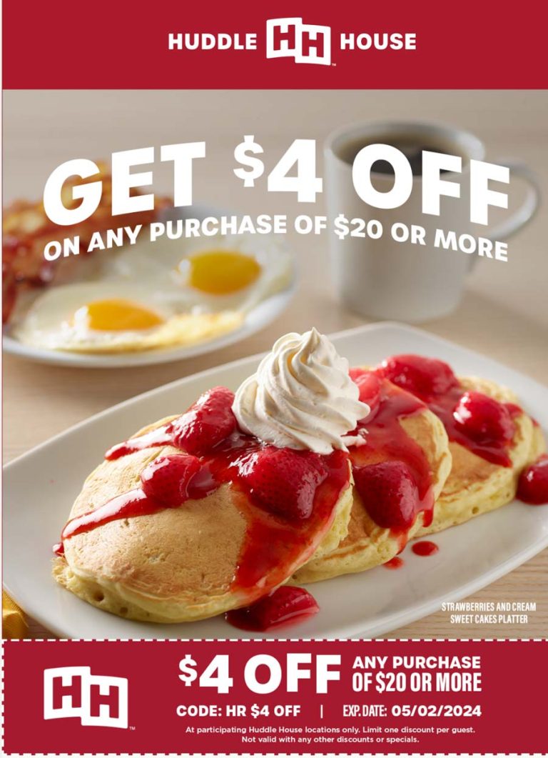 $4 off $20 at Huddle House restaurants