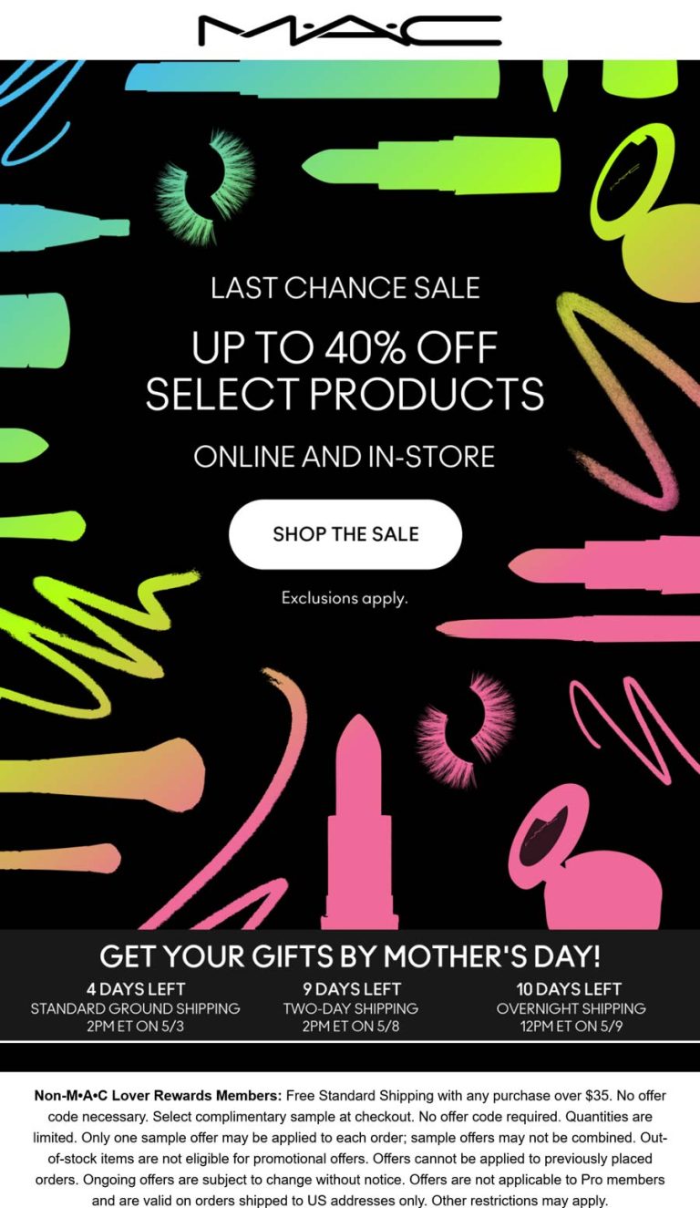 Various clearance items additional 40% off at MAC cosmetics, ditto online