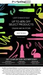 Various clearance items additional 40% off at MAC cosmetics, ditto online #mac