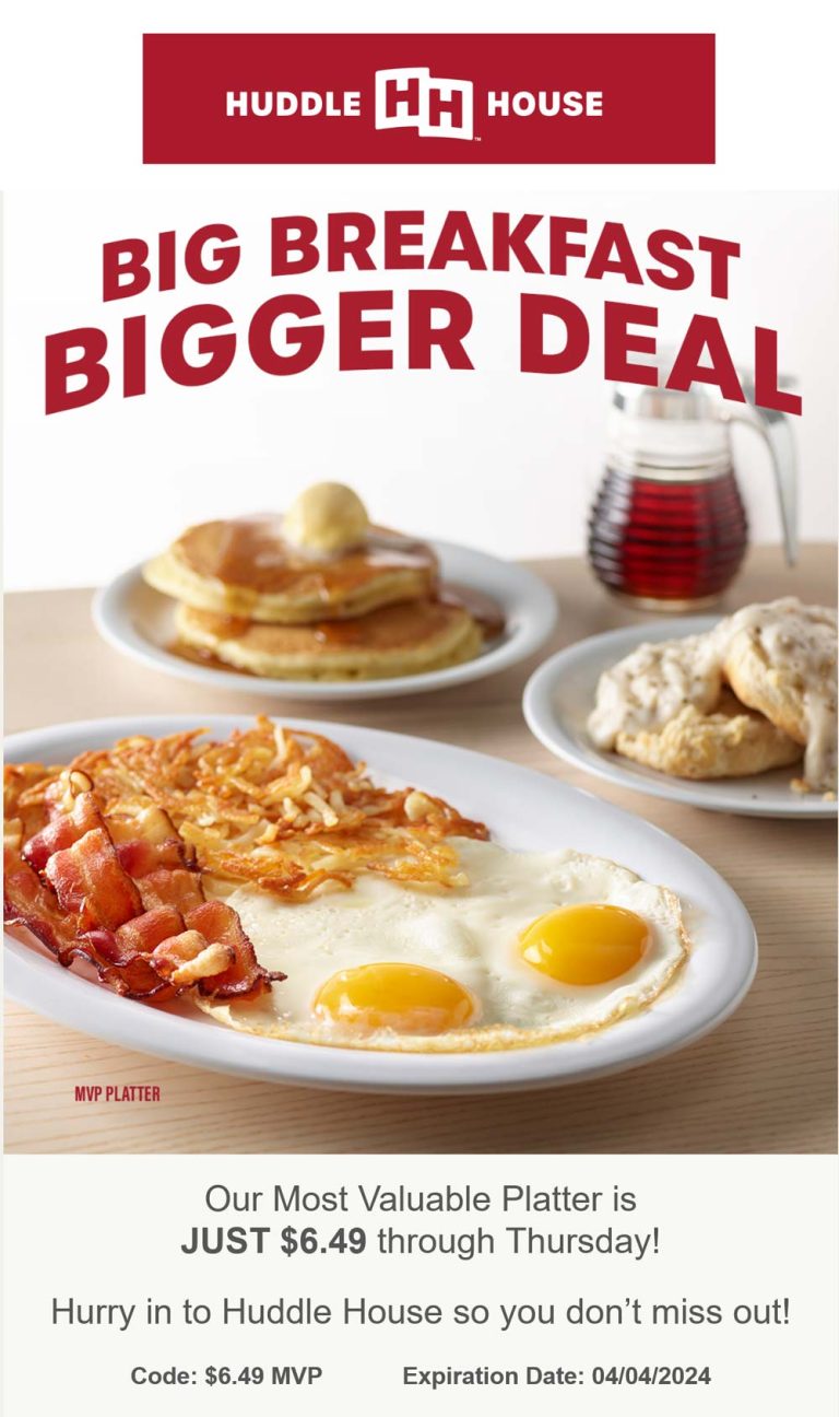 MVP breakfast platter for $6.49 at Huddle House