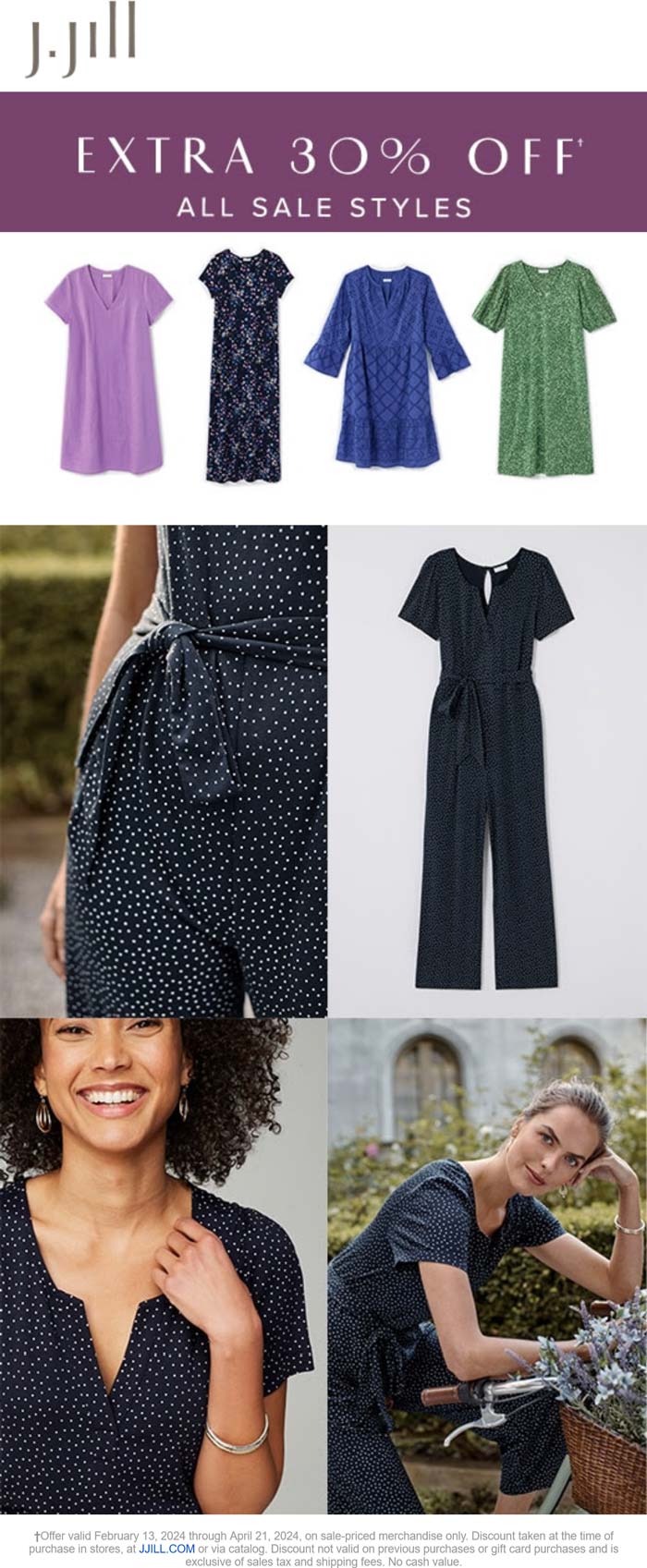 Extra 30% off sale styles at J.Jill, ditto online #jjill - The Coupons App®