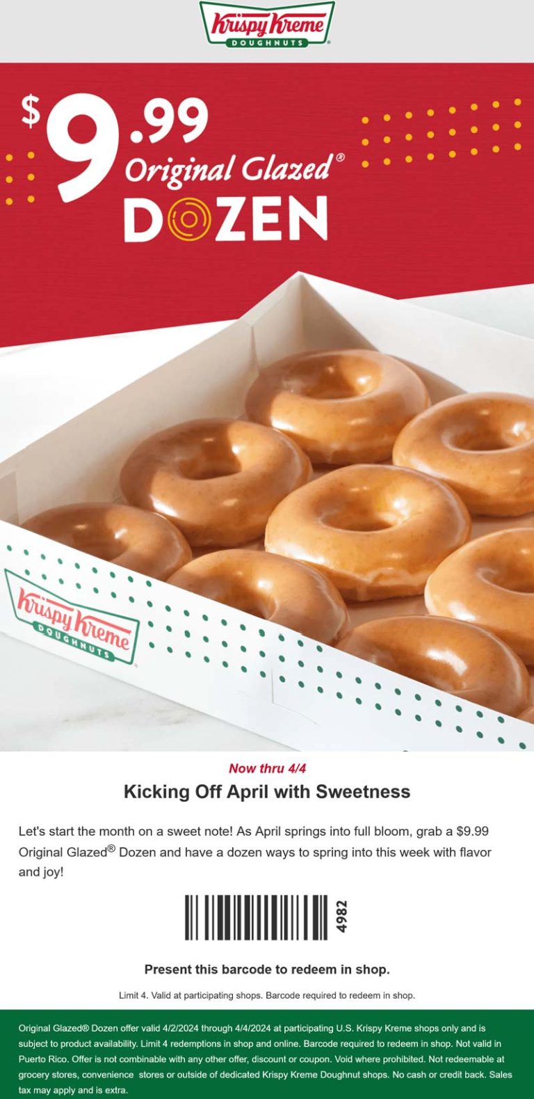 $10 glazed dozen doughnuts at Krispy Kreme