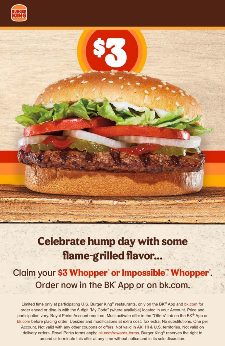 $3 whopper today at Burger King restaurants