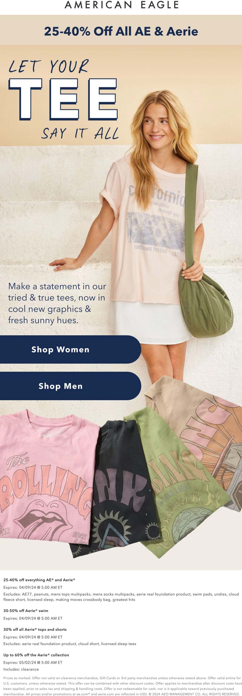 25-40% off all AE &amp; Aerie at American Eagle #americaneagle | The ...