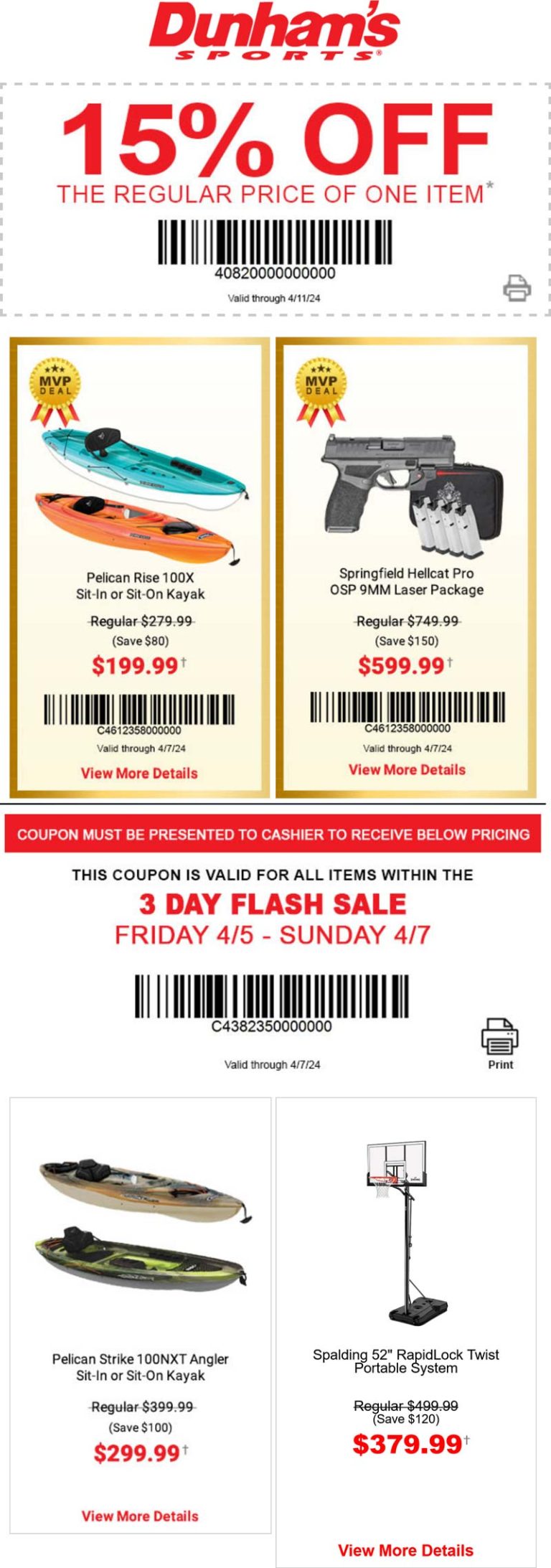 15% off a single item & more at Dunhams Sports