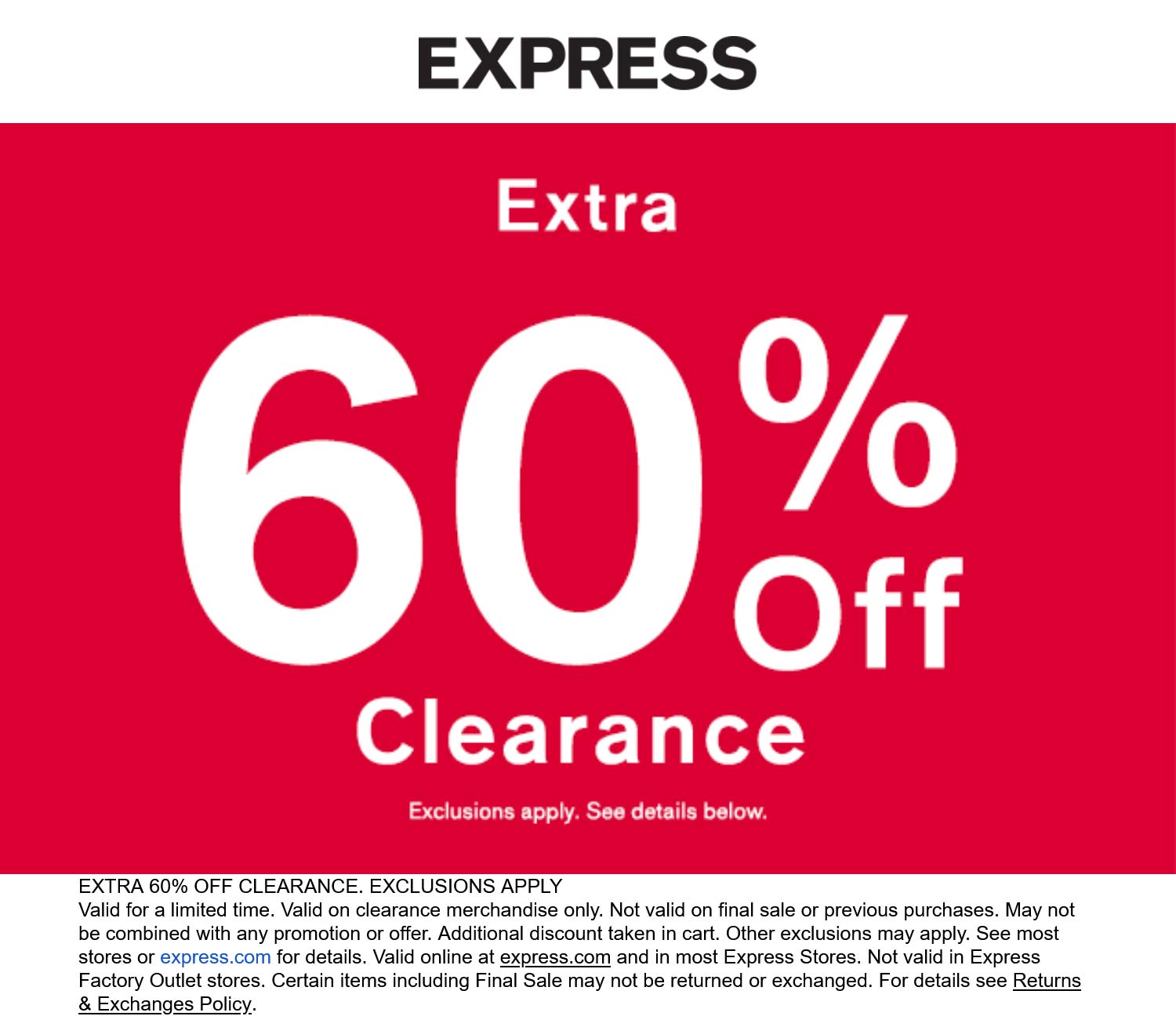 Extra 60 off clearance at Express express The Coupons App®