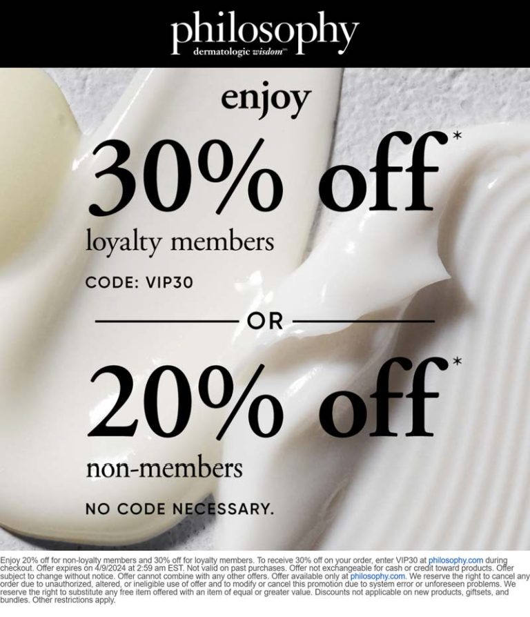 20-30% off at Philosophy via promo code VIP30