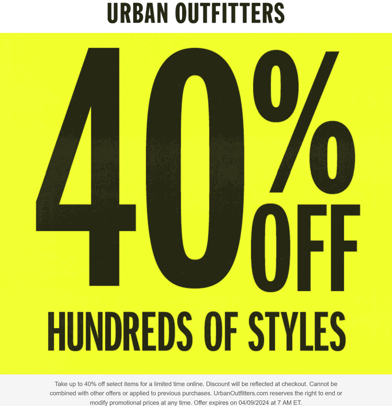 40 off online at Urban Outfitters urbanoutfitters The Coupons App®