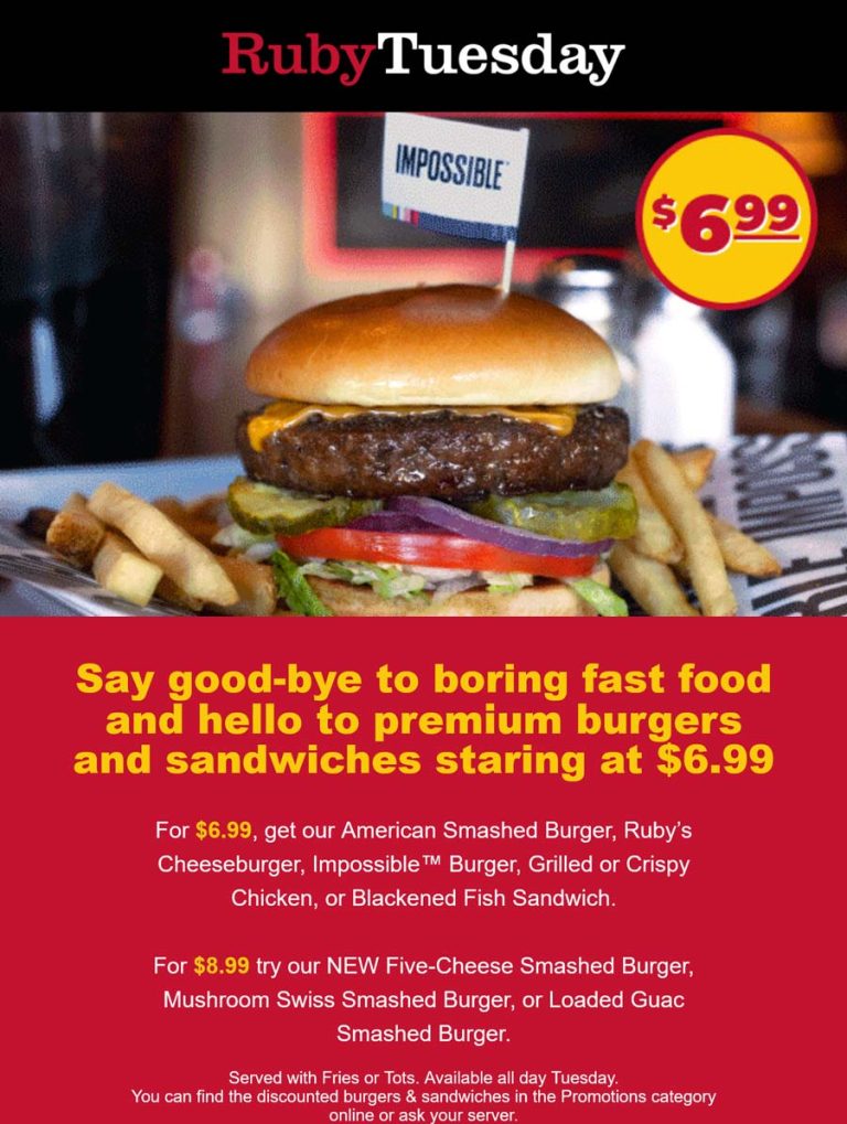 $7 cheeseburger + fries today at Ruby Tuesday
