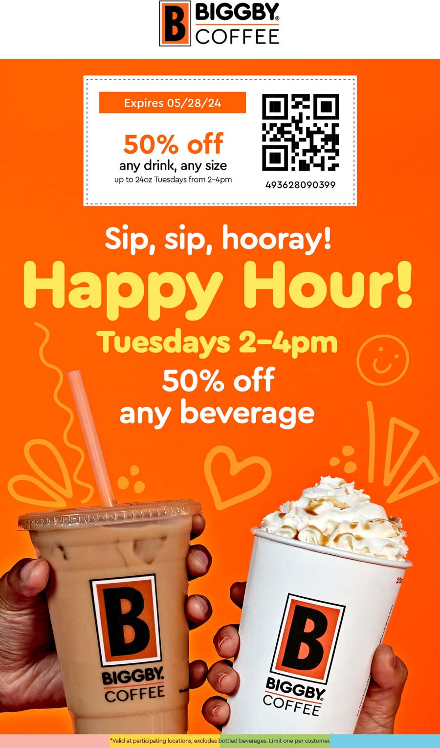 50% off 2-4p Tuesdays at Biggby Coffee #biggbycoffee - The Coupons App®