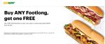 Second footlong sandwich free at Subway via promo code FLBOGO #subway