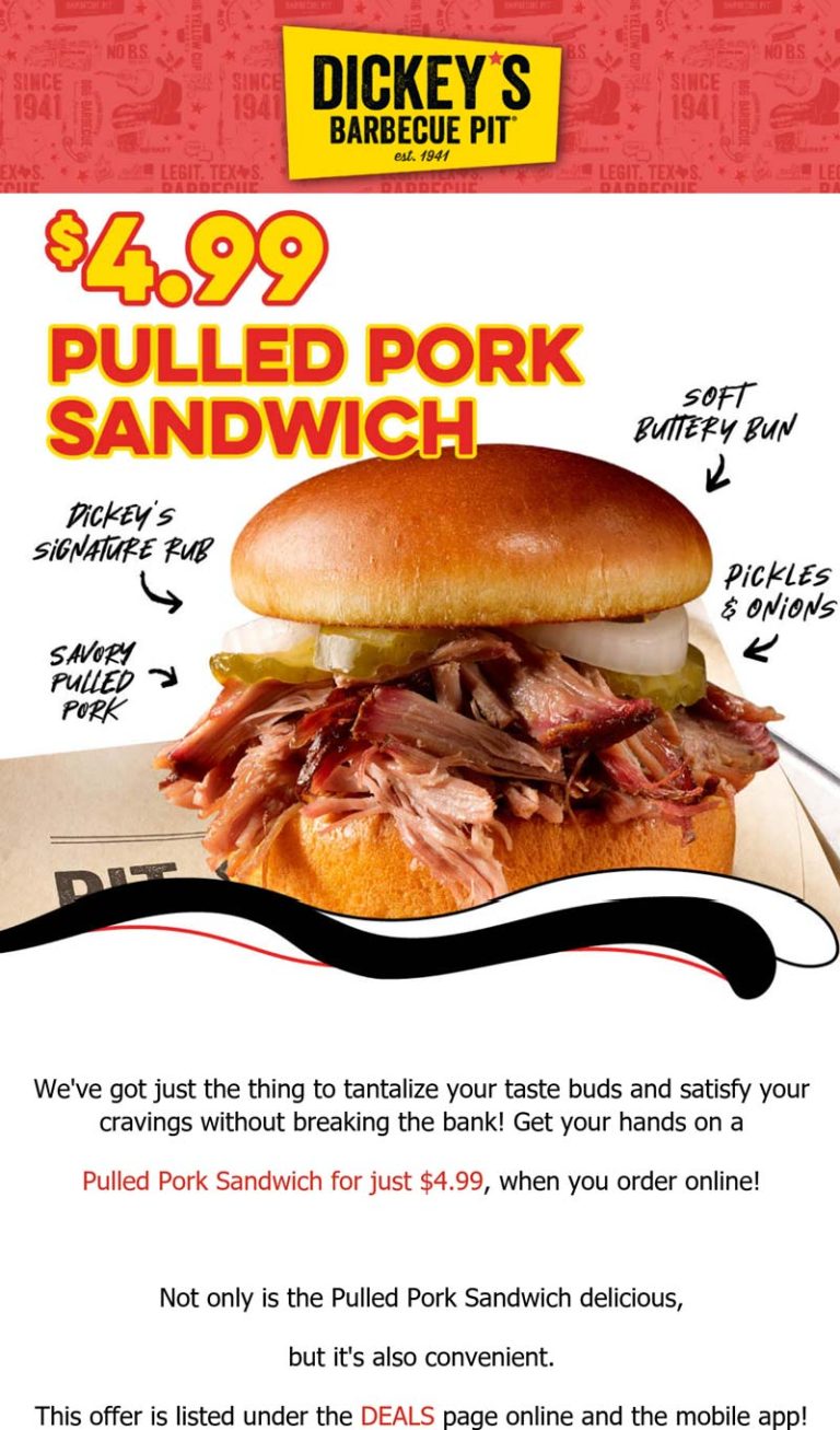$5 pulled pork sandwich today at Dickeys Barbecue Pit