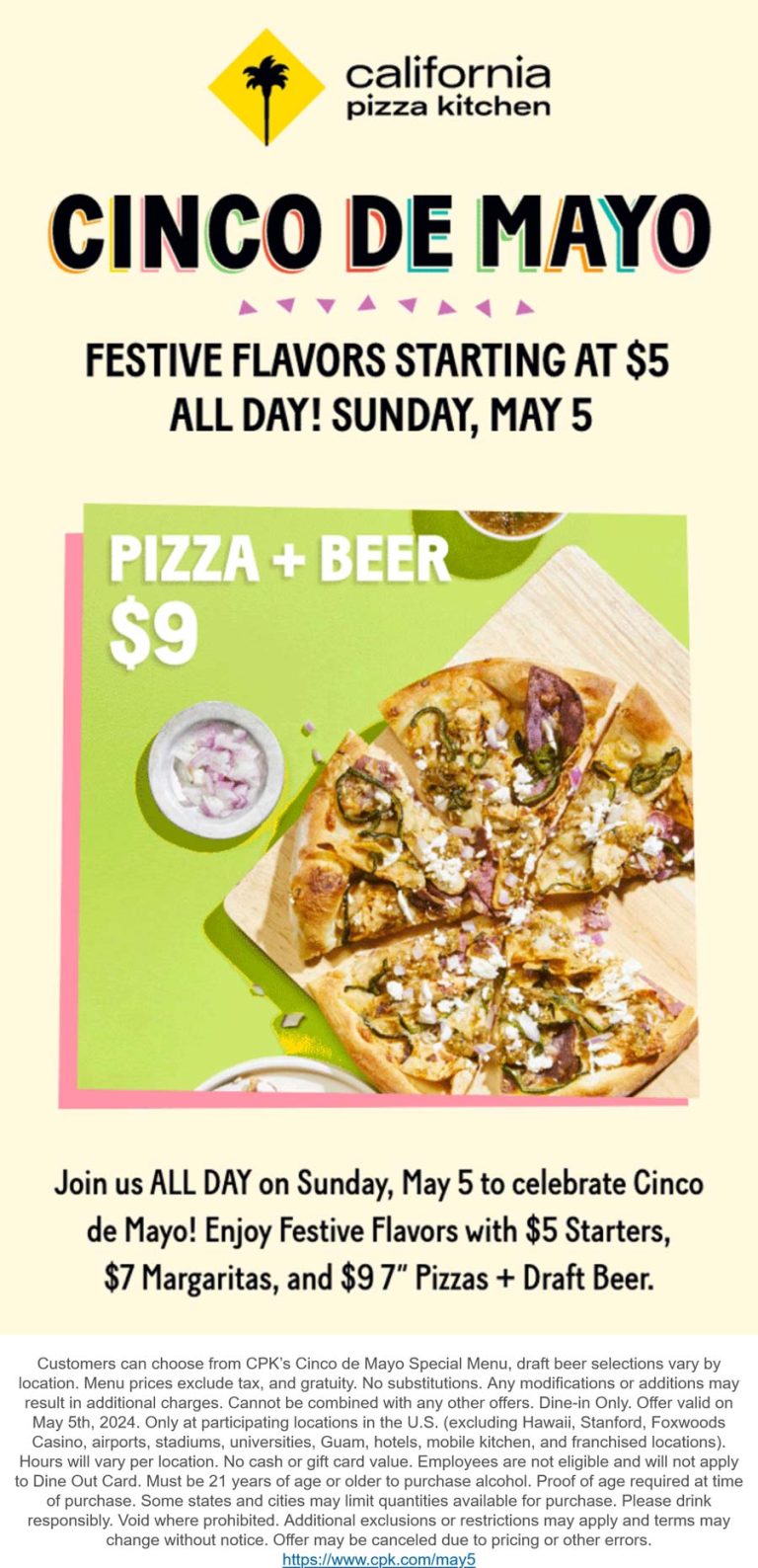 Pizza + beer = $9 & more Sunday at California Pizza Kitchen
