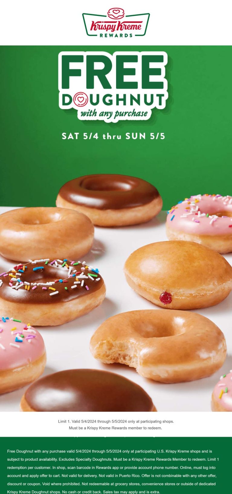 Free doughnut with any mobile order today at Krispy Kreme
