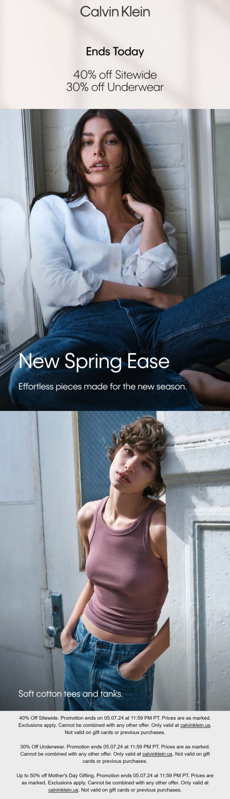 30-40% off everything today at Calvin Klein