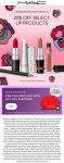 Free 2pc gift on $90 + 20% off lip products at MAC, ditto online #mac