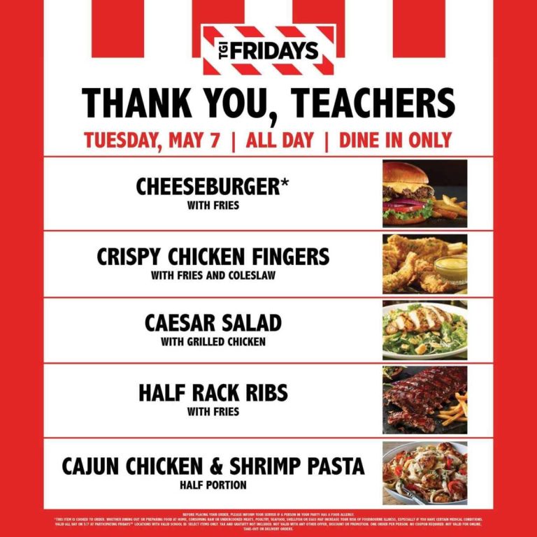 Teachers enjoy a free meal today at TGI Fridays