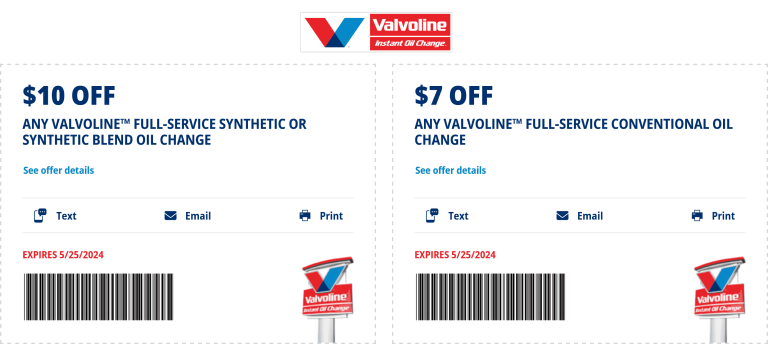 $7-$10 off an oil change at Valvoline
