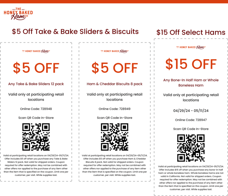 $15 off boneless ham & more today at Honeybaked Ham restaurants, or online via promo code 728947